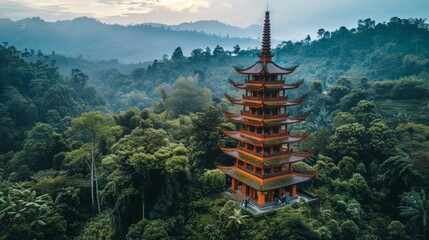 High-rise structure with verdant roof and gilded spire, marrying sustainability with luxury in cityscape