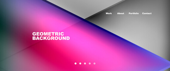 A geometric background with a gradient of pink, purple, and electric blue. Featuring rectangles, triangles, and parallel lines creating a modern and techinspired design
