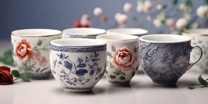 porcelain cups with floral pattern perfect for tea parties