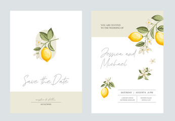 Wedding invitation. Lemon illustration. hand-drawn frame. - 786819327