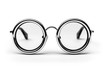 Classic Round Spectacles with Black Rims Isolated on White, Symbol of Intelligence and Style