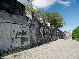 Old cannons on Monte Fort famous Macau attraction fortress wall 