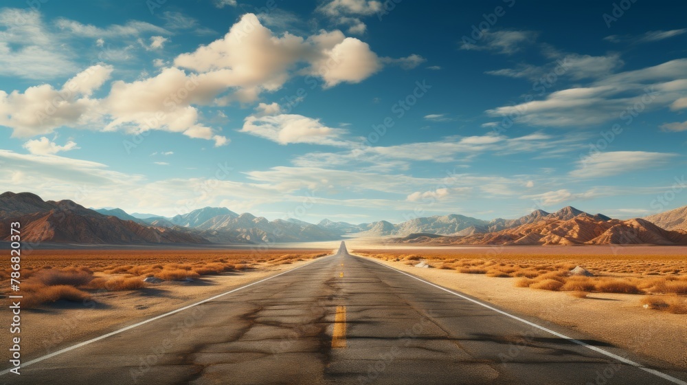 Poster generative ai deserted highway leading away ::1 photo portraying an aerial perspective of an empty h