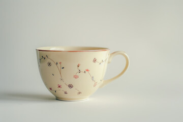Vintage Teacup with Floral Pattern on a Gentle Pastel Background