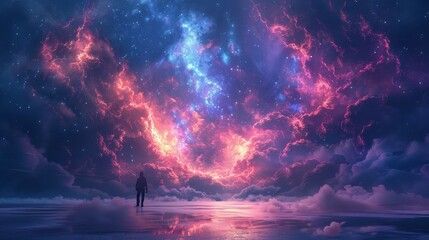 Obraz premium Think of a world where ethereal lights and shadows mingle in a 3D space, painting a picture of a vibrant, ever-changing universe that exists beyond our imagination.
