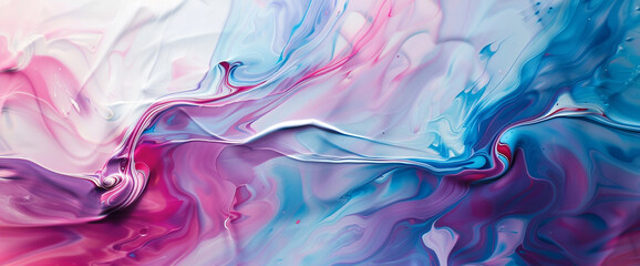 Swirls of intense magenta and calming pastel blue collide on a pristine white canvas, creating a...