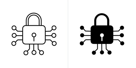 Cyber security editable stroke and solid web icon set. Vector illustration