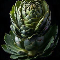 Obraz premium One artichoke close up on black background