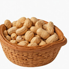 peanuts in the basket,  cut out on white background