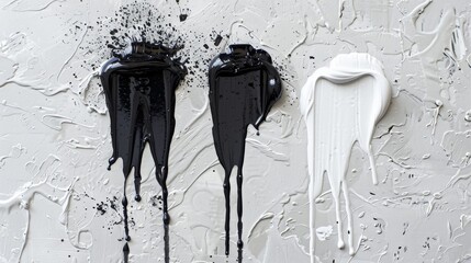 A couple of black and white paint streaks are visible on a white wall, creating a modern and artistic look. The bold contrast between the two colors adds visual interest to the space.