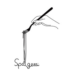 フォークを持つ手のイラスト　モノクロ