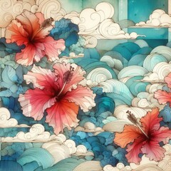 Tropical Dreamscape Summer theme background with Generative AI.