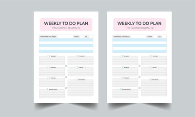 Modern Weekly planner template set. Set of planner and to do list. Monthly, weekly, daily planner template. Vector illustration.