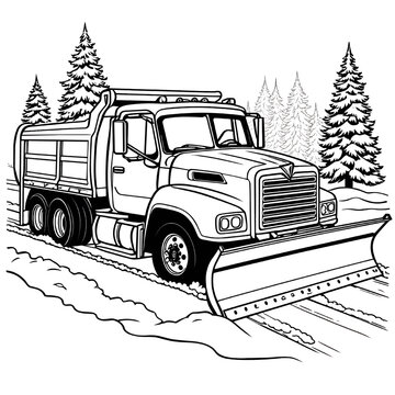 recommend clip art: black and white outline art colouring book pages snow plow truck with a blade for clearing snow on the roads  Winter Wonderland Coloring page: Snow Plow Truck Vector Outline Page Printable