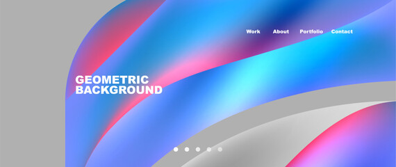 An automotive design with a geometric background featuring blue, red, and white waves. The design incorporates elements such as automotive lighting, tire, bumper, rim, and vehicle door