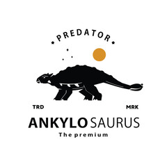 vintage hipster dinosaur, ankylosaurus logo vector silhouette art icon