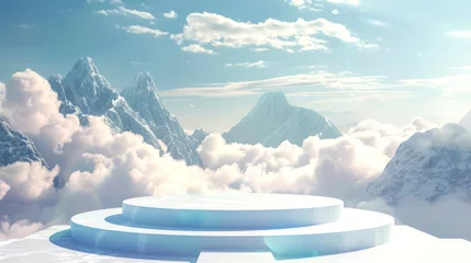 Fototapeten Cloud-kissed majesty: epic glacier podium creation © Dzenka