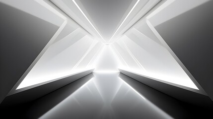 Futuristic Sci-Fi Triangle Tunnel with Modern Illuminated White Corridor