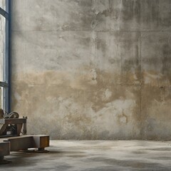 old abandoned room with wall,A rugged industrial backdrop featuring rough concrete walls and heavy machinery, exuding the raw energy of manufacturing facilities