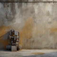 old tractor,A rugged industrial backdrop featuring rough concrete walls and heavy machinery, exuding the raw energy of manufacturing facilities