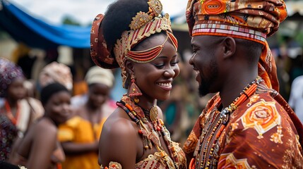 Nigerian Wedding Joy: Delightful Couple in Vibrant Attire