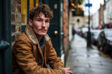 Handsome young man with curly hair in the streets of London