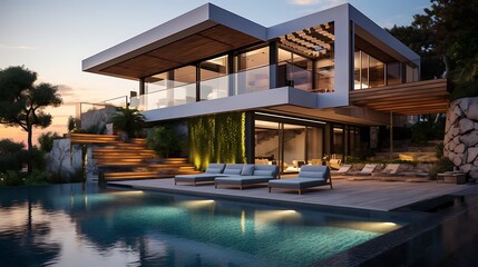 Fototapeta na wymiar Modern house with infinity pool 