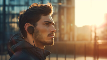 Urban Solitude: Reflective Moments Amidst Cityscape Bathed in Golden Sunset, A Symphony of Silence and Sound