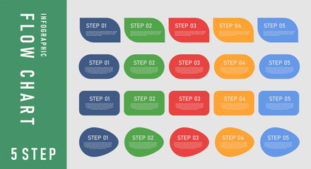 Set of Infographics Elements Flat Design Process arrow box Step by step vector set. Five steps.
