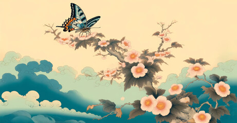 日本画（Japanese painting）／蝶 - obrazy, fototapety, plakaty