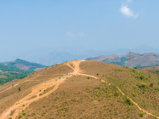 hikers walking in the mountains. 
