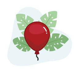 Ballon flat design vector Illustration Icon decorated with leaves for web use for red, celebration, Birthday, cheerful.