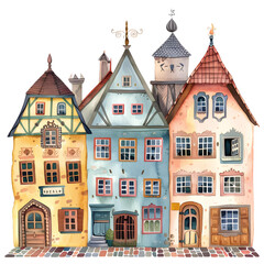 Naklejka premium watercolor fairytale houses. Hand drawn