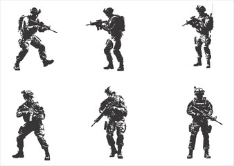 Silhouette of the military with weapons