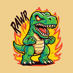 T-Rex Tyrannosaurus Rex Dinosaur burning illustration