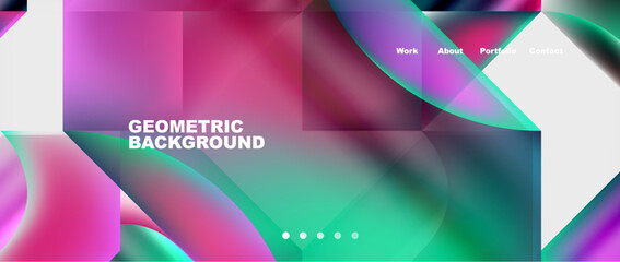 An eyecatching geometric background featuring a colorfulness of purple, violet, pink, and electric blue gradients. The design includes lines, fonts, magenta tints, and shades in a unique pattern