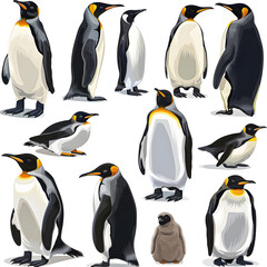 Clipart illustration featuring a various of penguin on white background. Suitable for crafting and digital design projects.[A-0002]