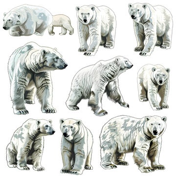 Clipart illustration featuring a various of polar bear on white background. Suitable for crafting and digital design projects.[A-0002]