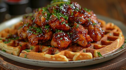 karaage chicken on waffle with fries and Mayo