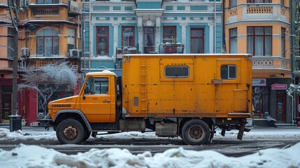 A delivery truck loaded with parcels embarks on its journey, symbolizing reliability and dependability.