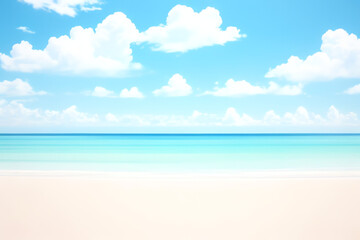 Summer beach scene, sea ​​blue sky cloud sunny summer 2d render