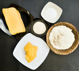 The main ingredients for making pastry shells, flour, corsvette, sugar and margarine