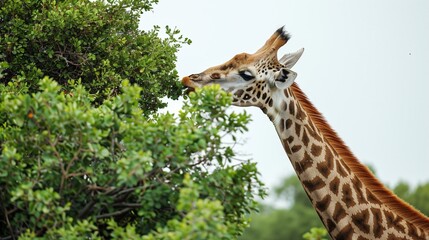 Obraz premium Giraffe reaching for leaves with its long neck