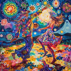 Bohemian festival lovers psychedelic art