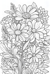 Coloring book for children flower bouquet cartoon style