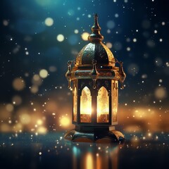 Eid mubarak and ramadan kareem greetings with islamic lantern and mosque. Eid al fitr background