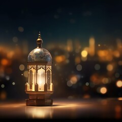 Fototapeta premium Eid mubarak and ramadan kareem greetings with islamic lantern and mosque. Eid al fitr background