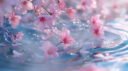 水面に浮かぶ桜の花 - obrazy, fototapety, plakaty