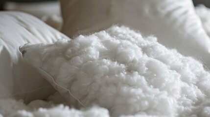 Obraz premium Close-up of fluffy white pillows, evoking a serene and comfortable sweet dream atmosphere