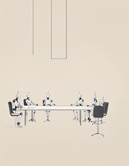 会議室でミーティング ディスカッションするAIロボットビジネスマンのシンプルイラスト 
 Simple illustration of AI robot businessman having a meeting discussion in a conference room - obrazy, fototapety, plakaty